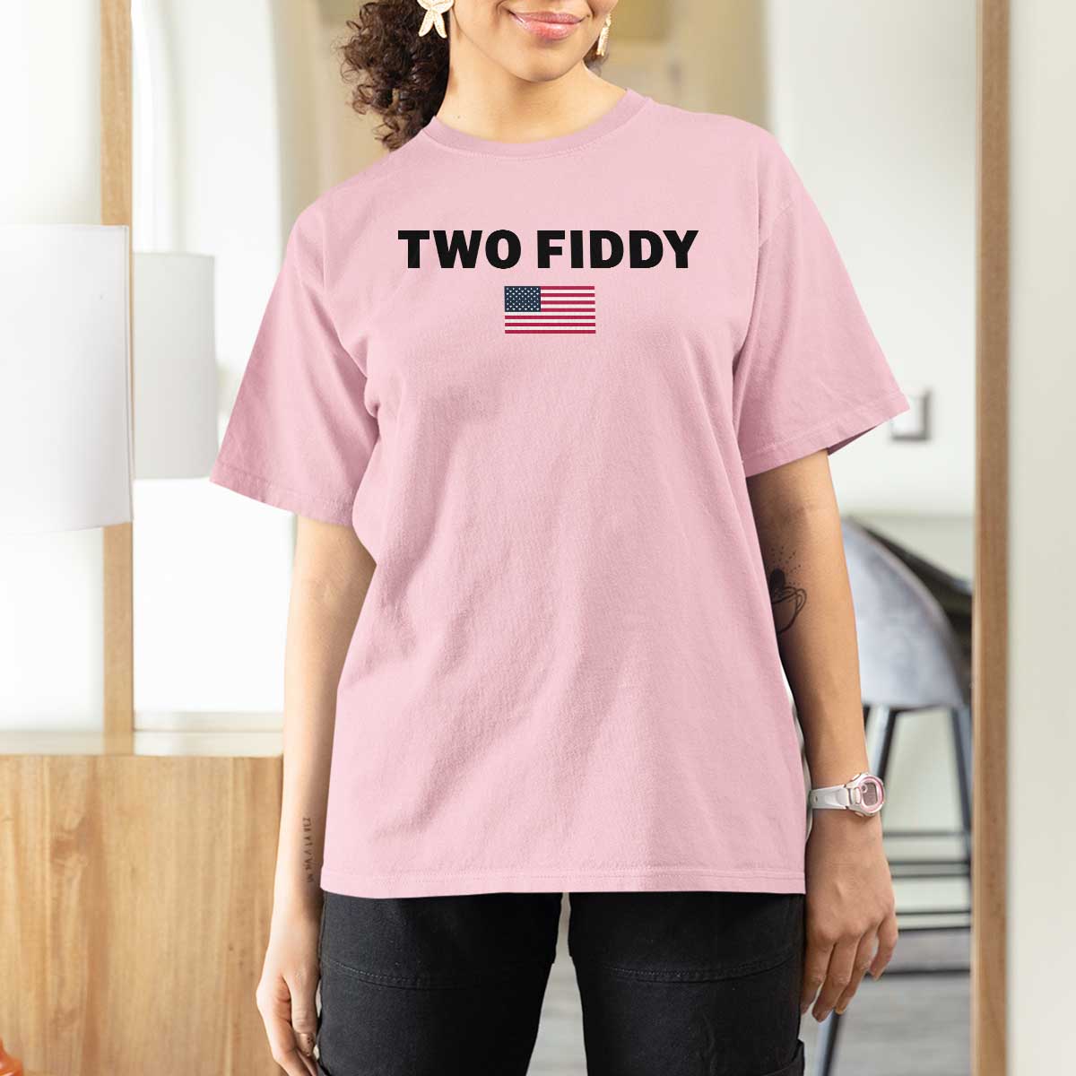 Two Fiddy American Flag T Shirt For Women Funny 250th America Celebration Patriotic Graphic