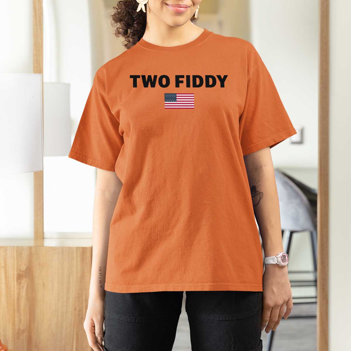 Two Fiddy American Flag T Shirt For Women Funny 250th America Celebration Patriotic Graphic