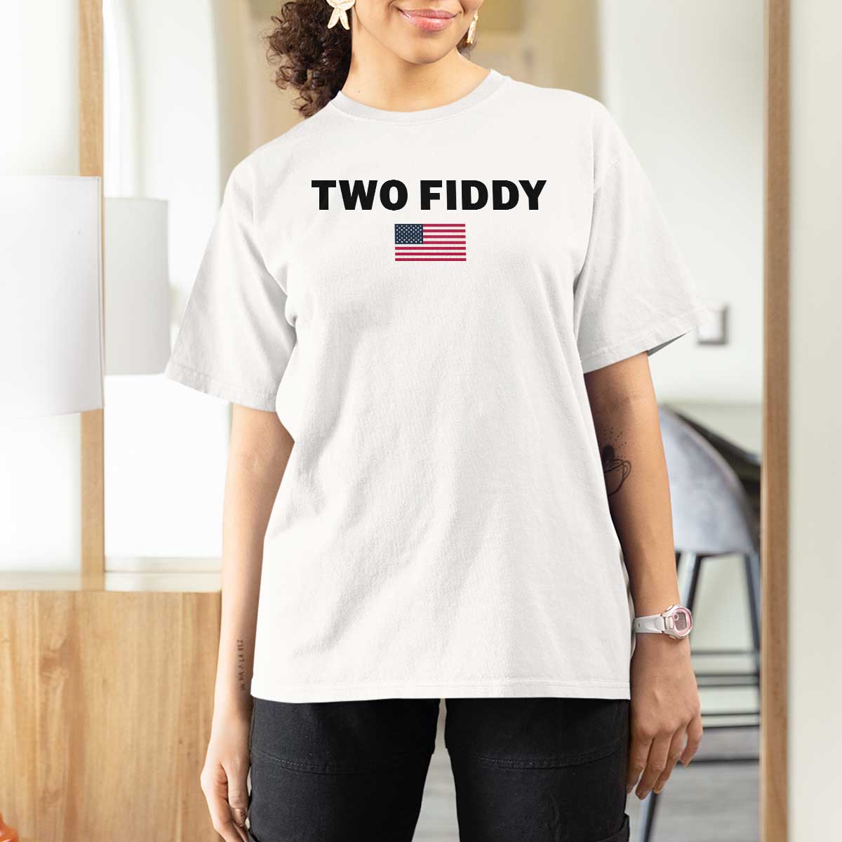 Two Fiddy American Flag T Shirt For Women Funny 250th America Celebration Patriotic Graphic