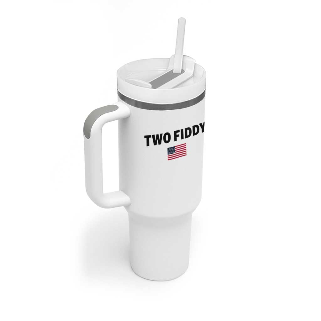 Two Fiddy American Flag Tumbler With Handle Funny 250th America Celebration Patriotic Graphic