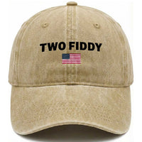 Two Fiddy American Flag Washed Cotton Baseball Cap Funny 250th America Celebration Patriotic Graphic