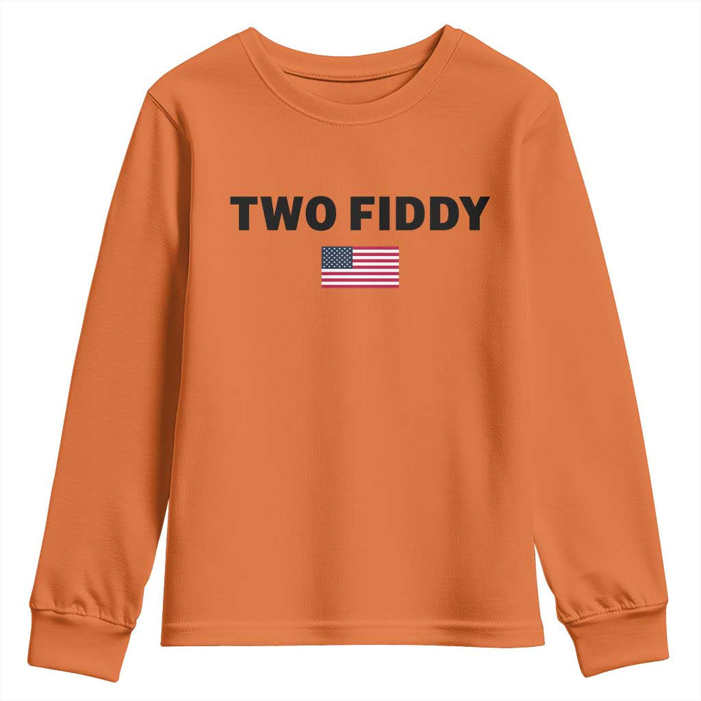 Two Fiddy American Flag Youth Sweatshirt Funny 250th America Celebration Patriotic Graphic