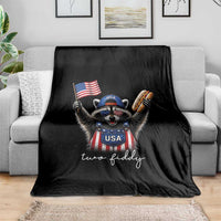 Funny Two Fiddy Raccoon Patriotic Throw Blanket USA Flag Hot Dog Fourth of July USA 250th Anniversary