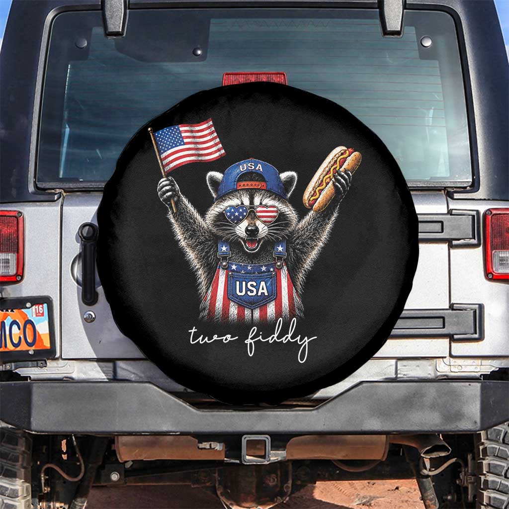 Funny Two Fiddy Raccoon Patriotic Spare Tire Cover USA Flag Hot Dog Fourth of July USA 250th Anniversary