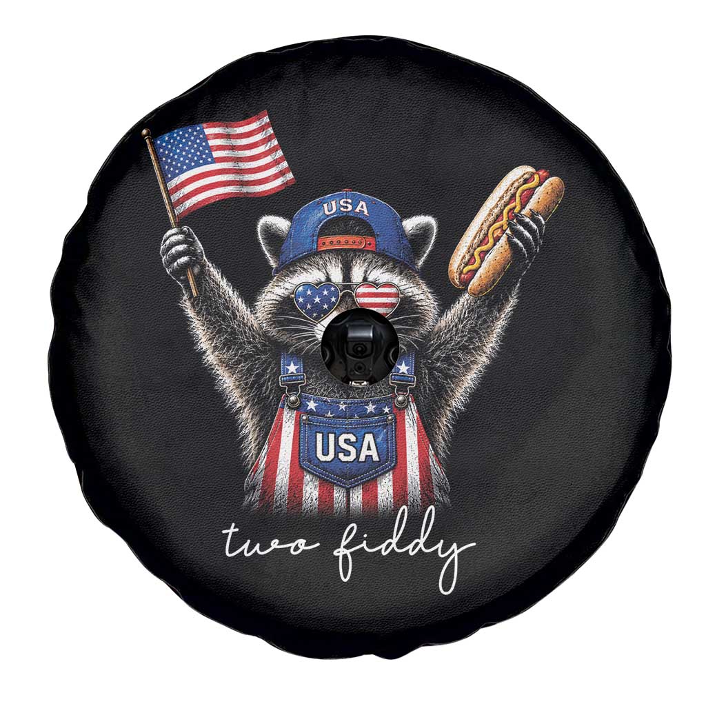 Funny Two Fiddy Raccoon Patriotic Spare Tire Cover USA Flag Hot Dog Fourth of July USA 250th Anniversary