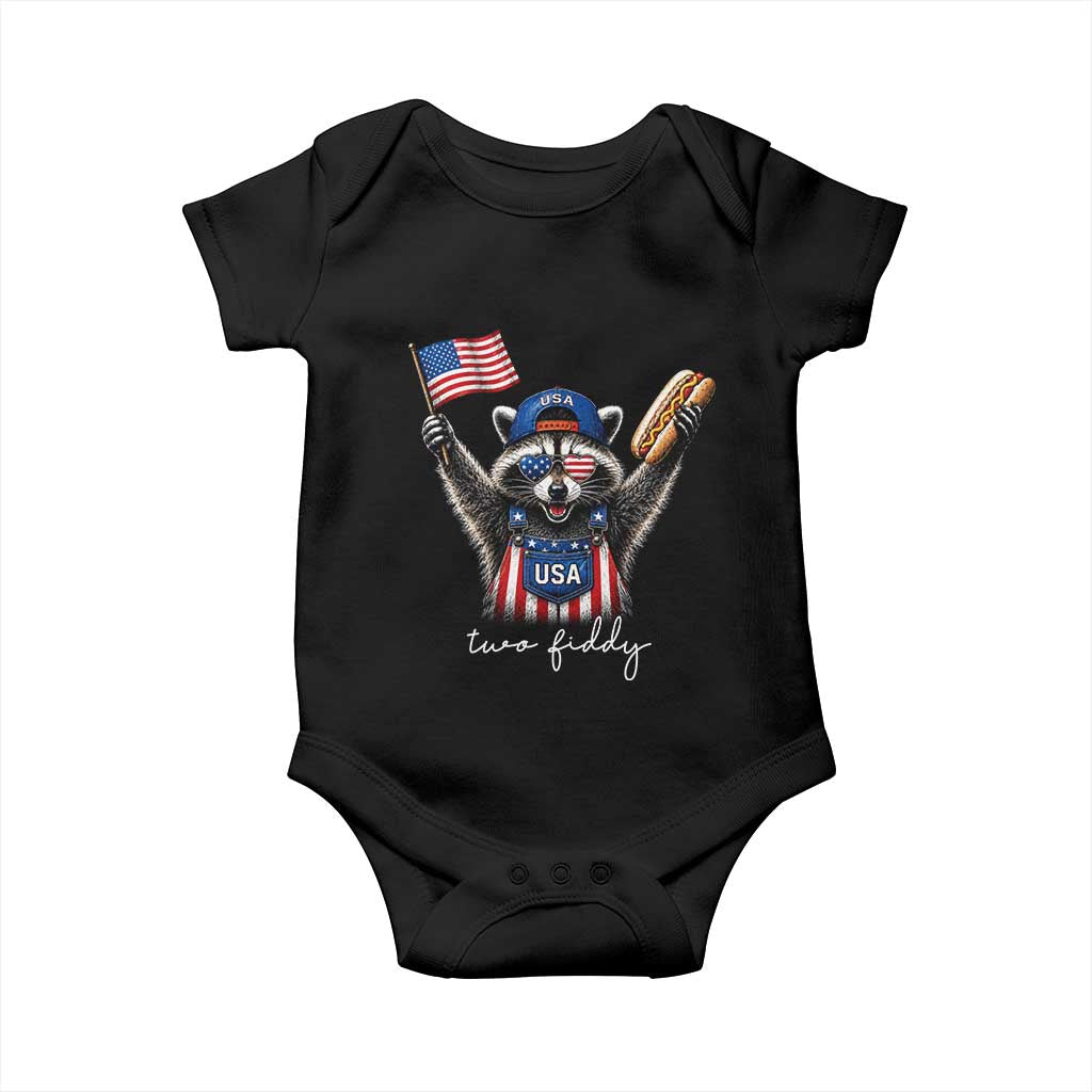 Funny Two Fiddy Raccoon Patriotic Baby Onesie USA Flag Hot Dog Fourth of July USA 250th Anniversary