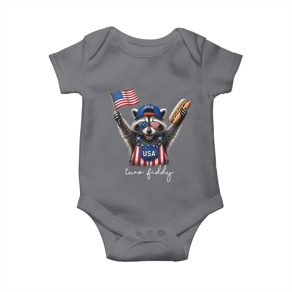 Funny Two Fiddy Raccoon Patriotic Baby Onesie USA Flag Hot Dog Fourth of July USA 250th Anniversary