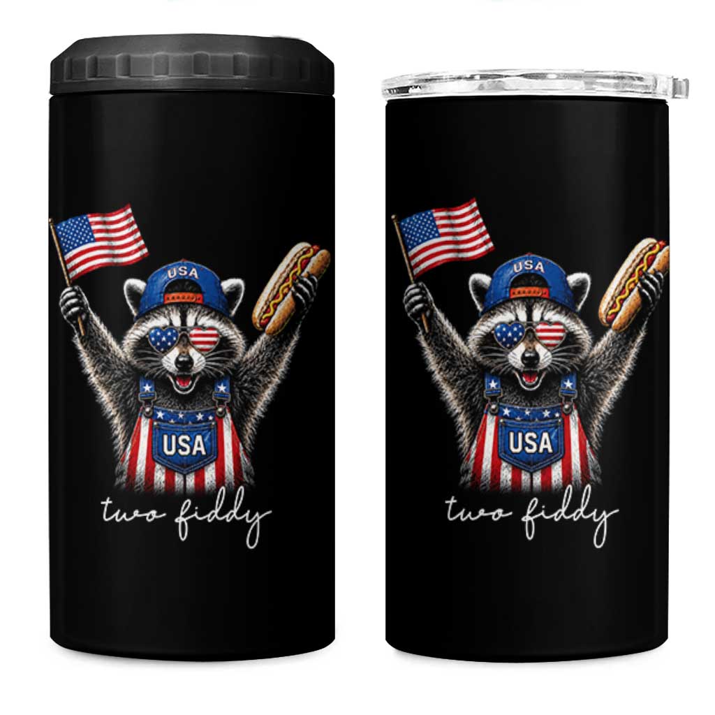 Funny Two Fiddy Raccoon Patriotic 4 in 1 Can Cooler Tumbler USA Flag Hot Dog Fourth of July USA 250th Anniversary