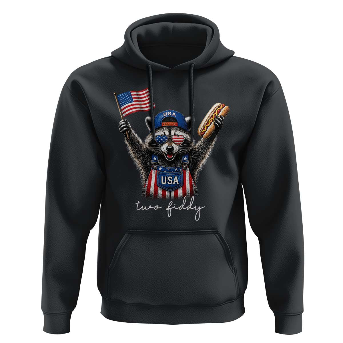 Funny Two Fiddy Raccoon Patriotic Hoodie USA Flag Hot Dog Fourth of July USA 250th Anniversary