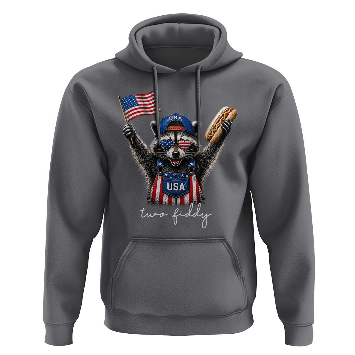 Funny Two Fiddy Raccoon Patriotic Hoodie USA Flag Hot Dog Fourth of July USA 250th Anniversary
