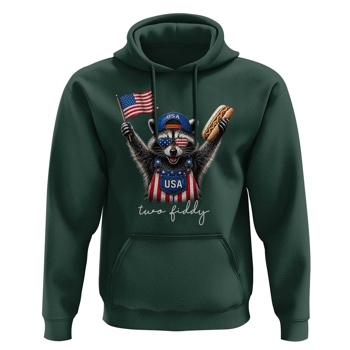Funny Two Fiddy Raccoon Patriotic Hoodie USA Flag Hot Dog Fourth of July USA 250th Anniversary