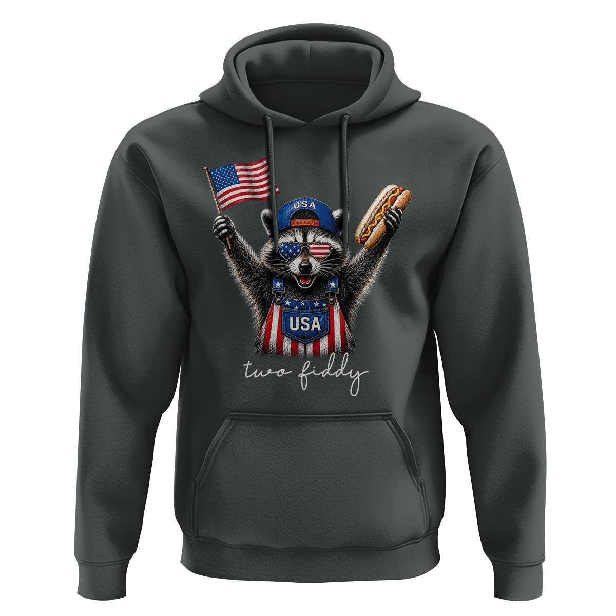 Funny Two Fiddy Raccoon Patriotic Hoodie USA Flag Hot Dog Fourth of July USA 250th Anniversary