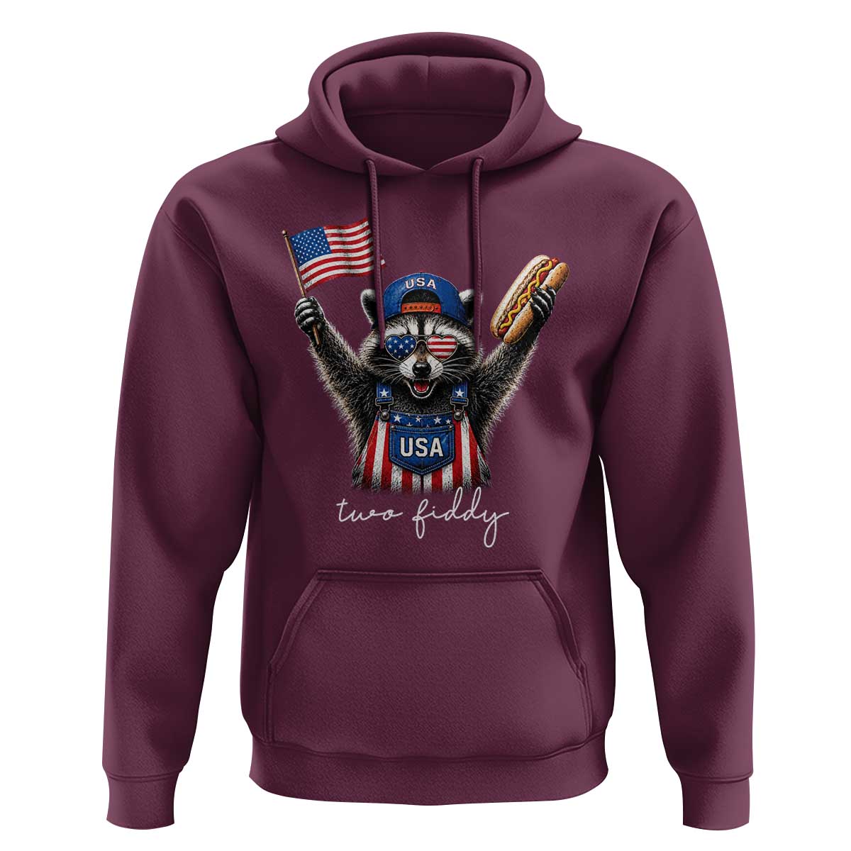 Funny Two Fiddy Raccoon Patriotic Hoodie USA Flag Hot Dog Fourth of July USA 250th Anniversary