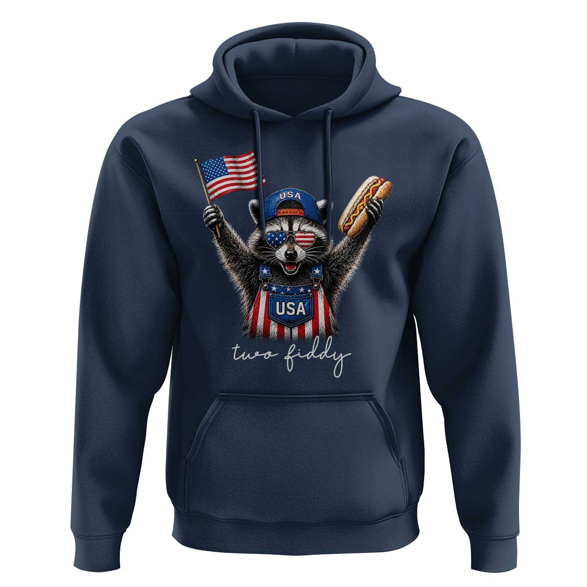 Funny Two Fiddy Raccoon Patriotic Hoodie USA Flag Hot Dog Fourth of July USA 250th Anniversary