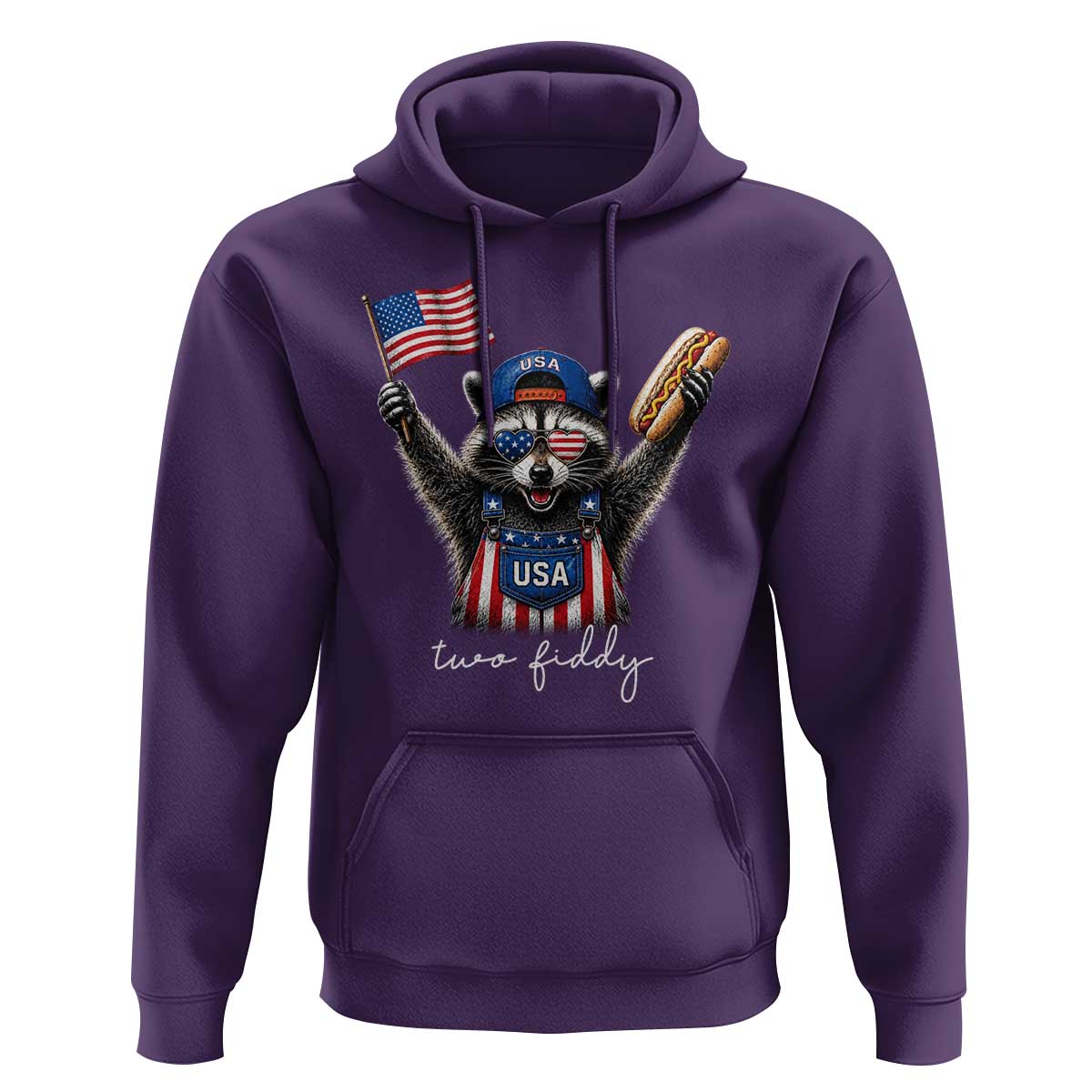 Funny Two Fiddy Raccoon Patriotic Hoodie USA Flag Hot Dog Fourth of July USA 250th Anniversary