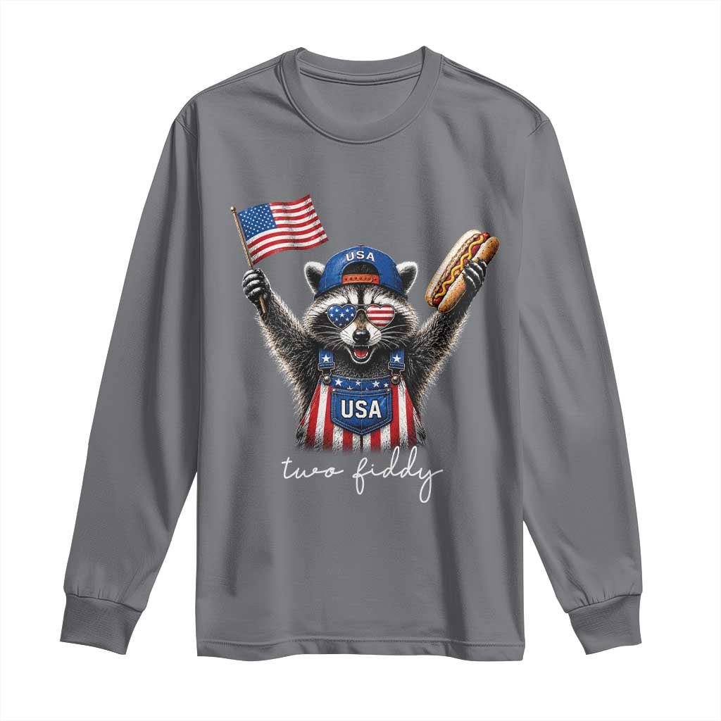 Funny Two Fiddy Raccoon Patriotic Long Sleeve Shirt USA Flag Hot Dog Fourth of July USA 250th Anniversary