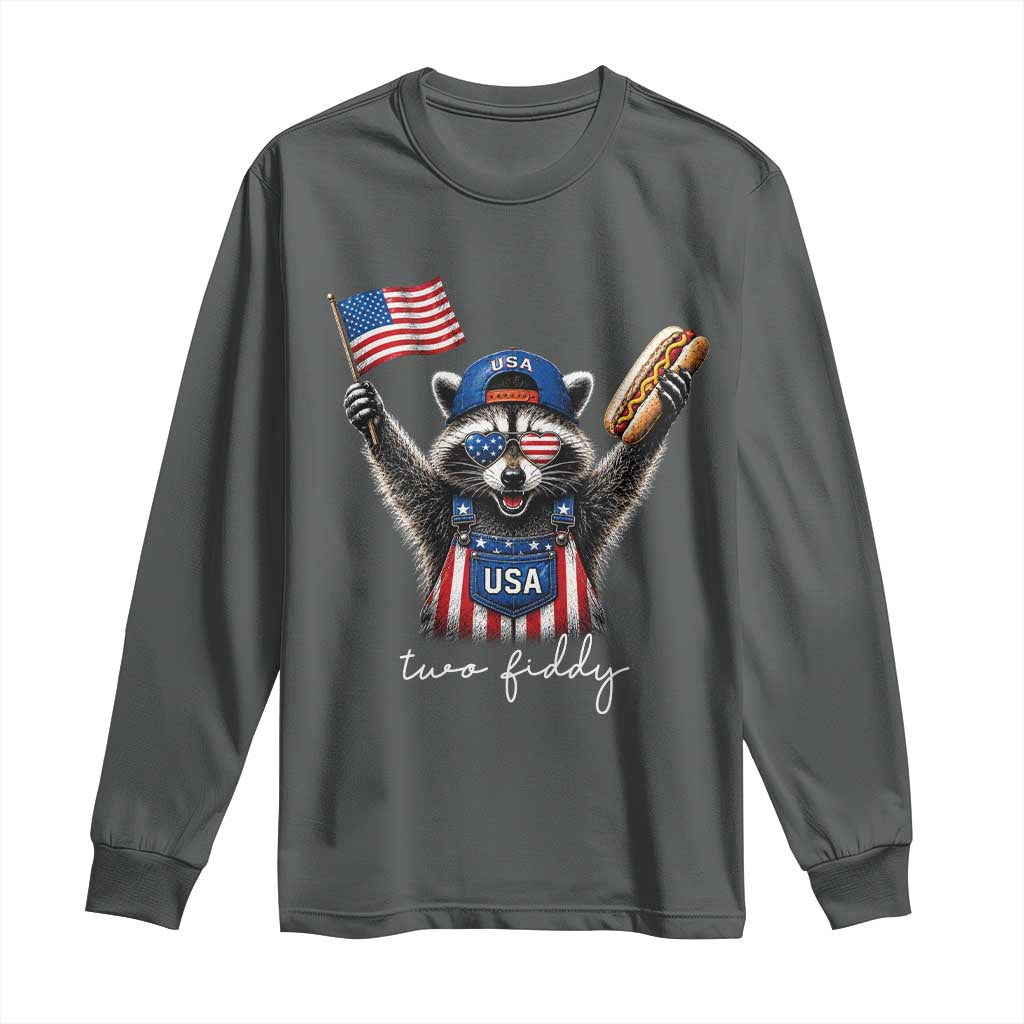 Funny Two Fiddy Raccoon Patriotic Long Sleeve Shirt USA Flag Hot Dog Fourth of July USA 250th Anniversary