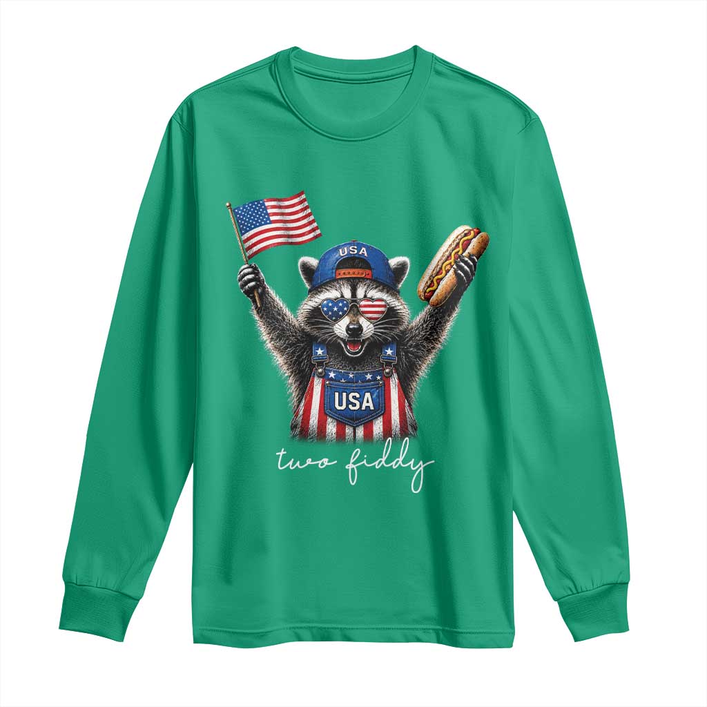 Funny Two Fiddy Raccoon Patriotic Long Sleeve Shirt USA Flag Hot Dog Fourth of July USA 250th Anniversary
