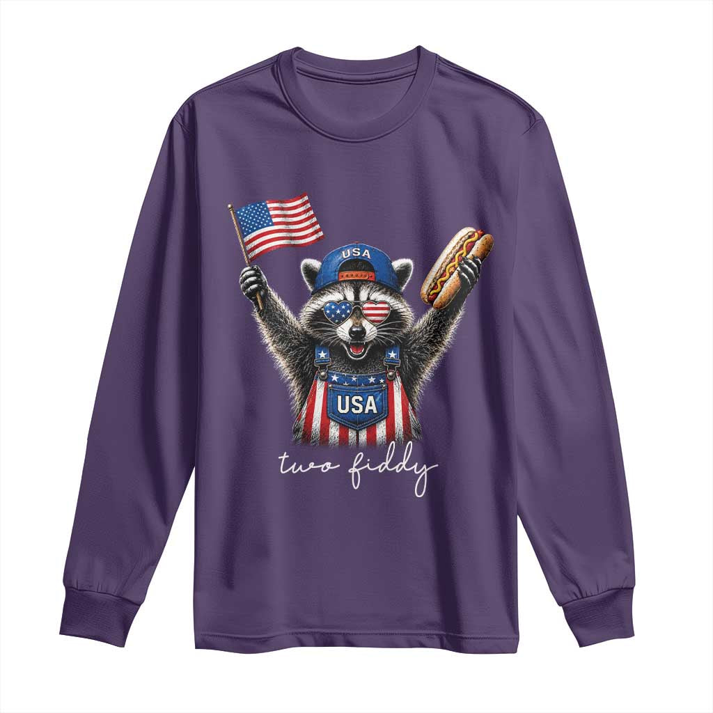 Funny Two Fiddy Raccoon Patriotic Long Sleeve Shirt USA Flag Hot Dog Fourth of July USA 250th Anniversary