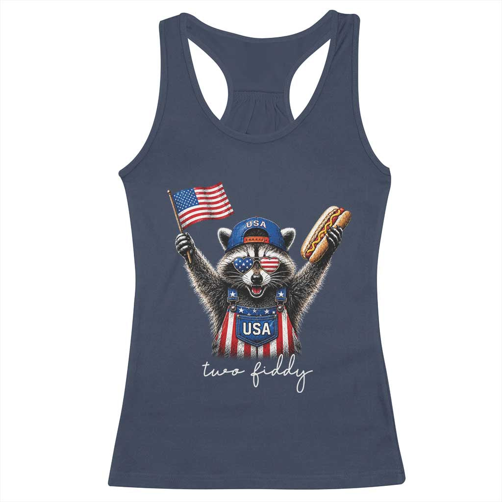Funny Two Fiddy Raccoon Patriotic Racerback Tank Top USA Flag Hot Dog Fourth of July USA 250th Anniversary