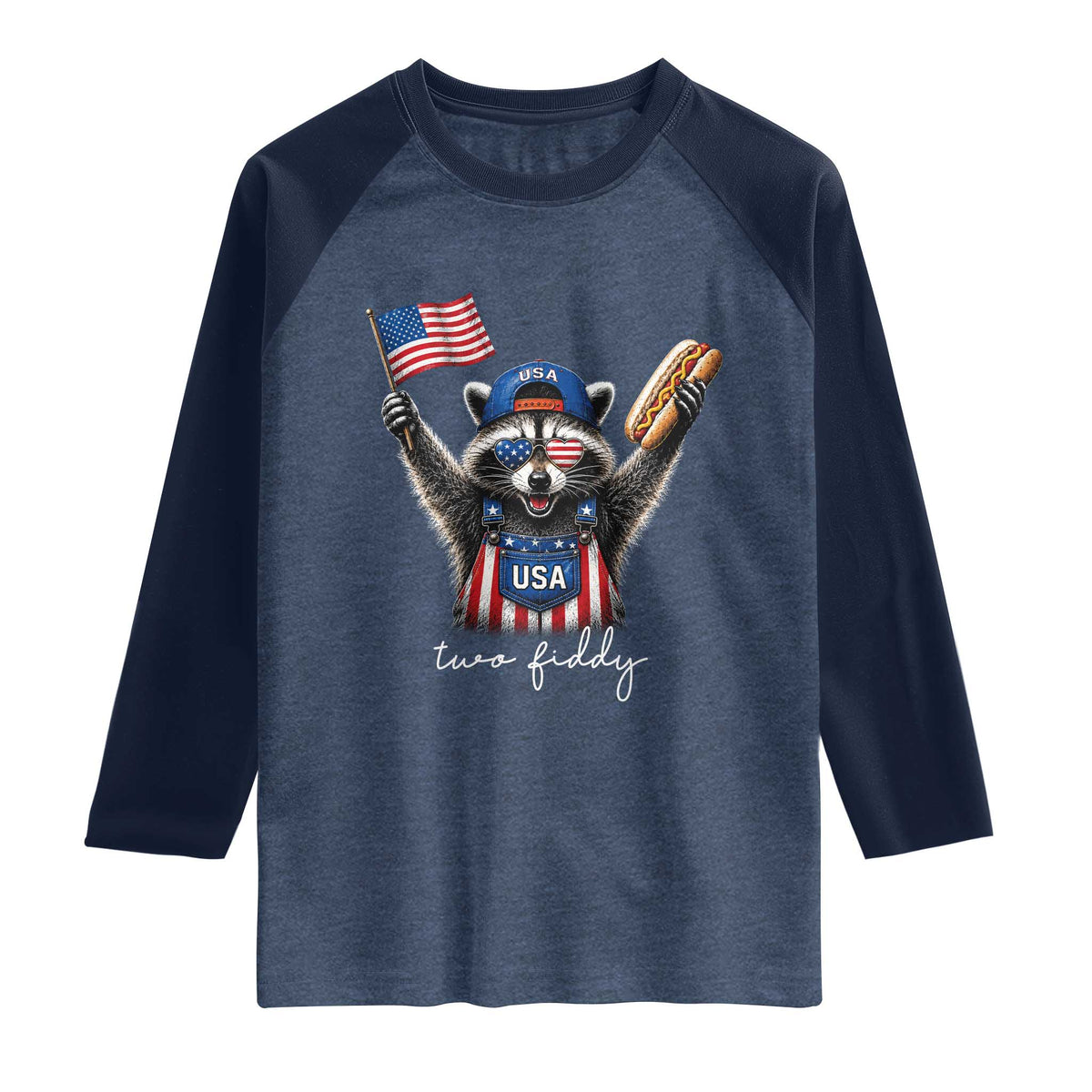Funny Two Fiddy Raccoon Patriotic Raglan Shirt USA Flag Hot Dog Fourth of July USA 250th Anniversary