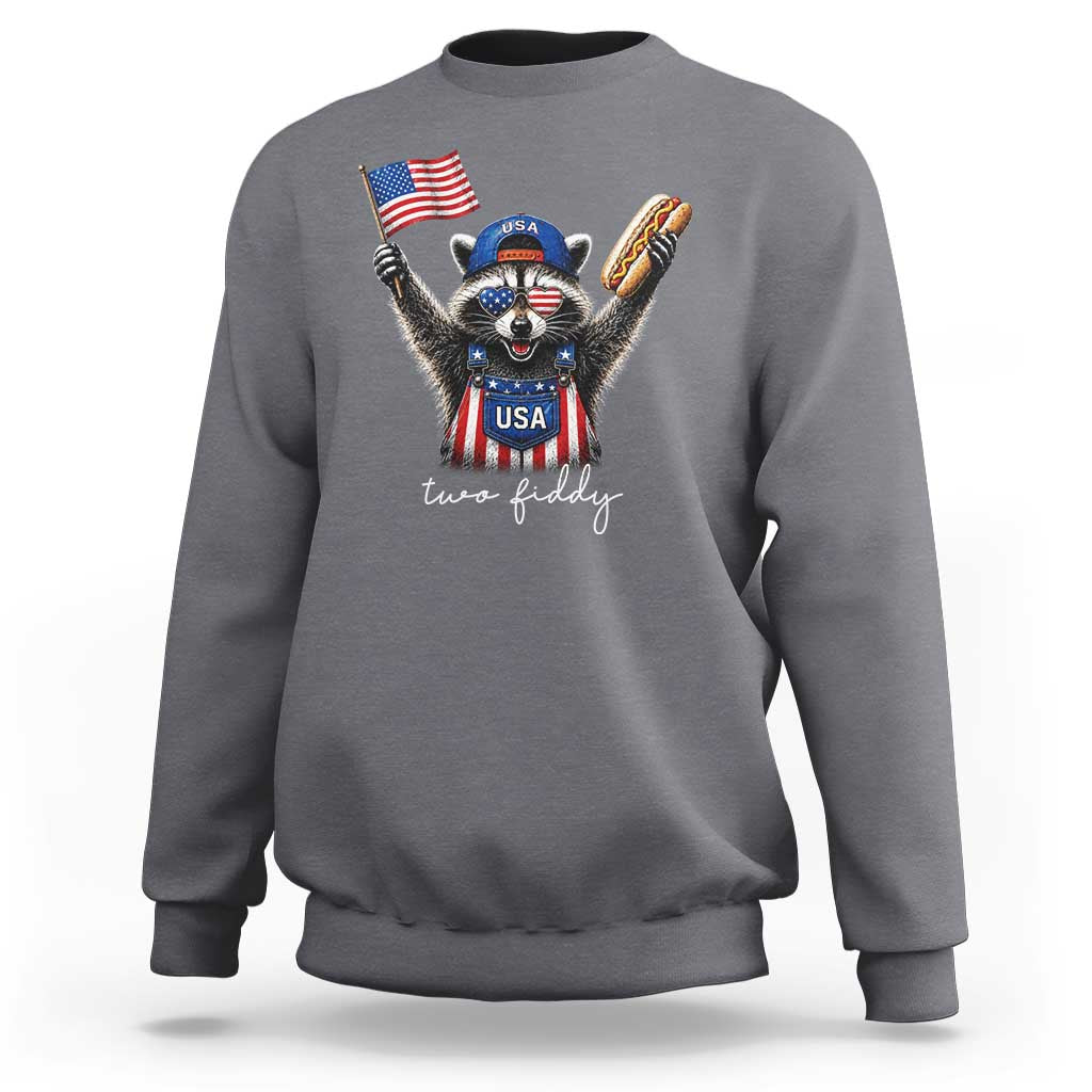 Funny Two Fiddy Raccoon Patriotic Sweatshirt USA Flag Hot Dog Fourth of July USA 250th Anniversary