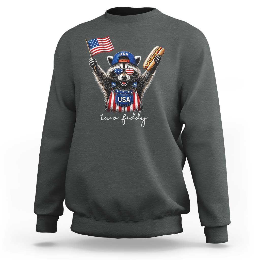 Funny Two Fiddy Raccoon Patriotic Sweatshirt USA Flag Hot Dog Fourth of July USA 250th Anniversary
