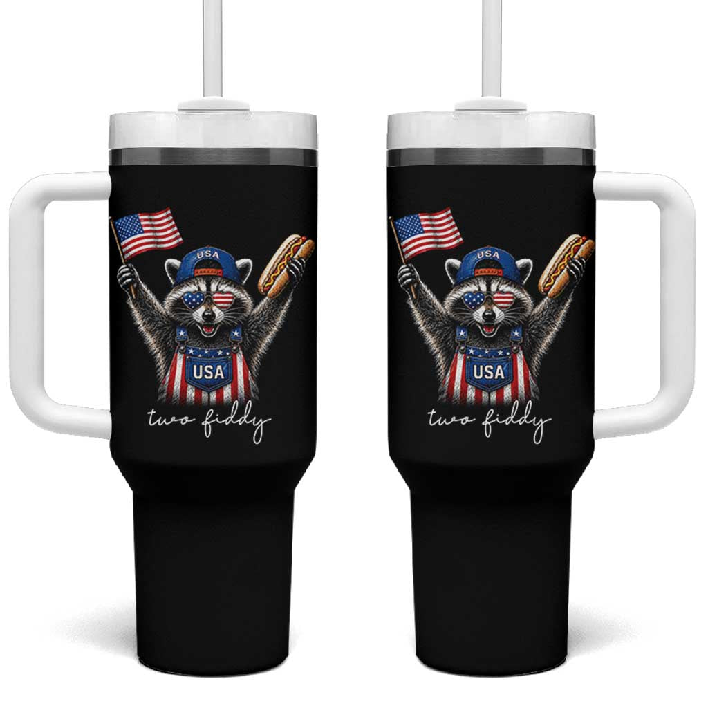 Funny Two Fiddy Raccoon Patriotic Tumbler With Handle USA Flag Hot Dog Fourth of July USA 250th Anniversary
