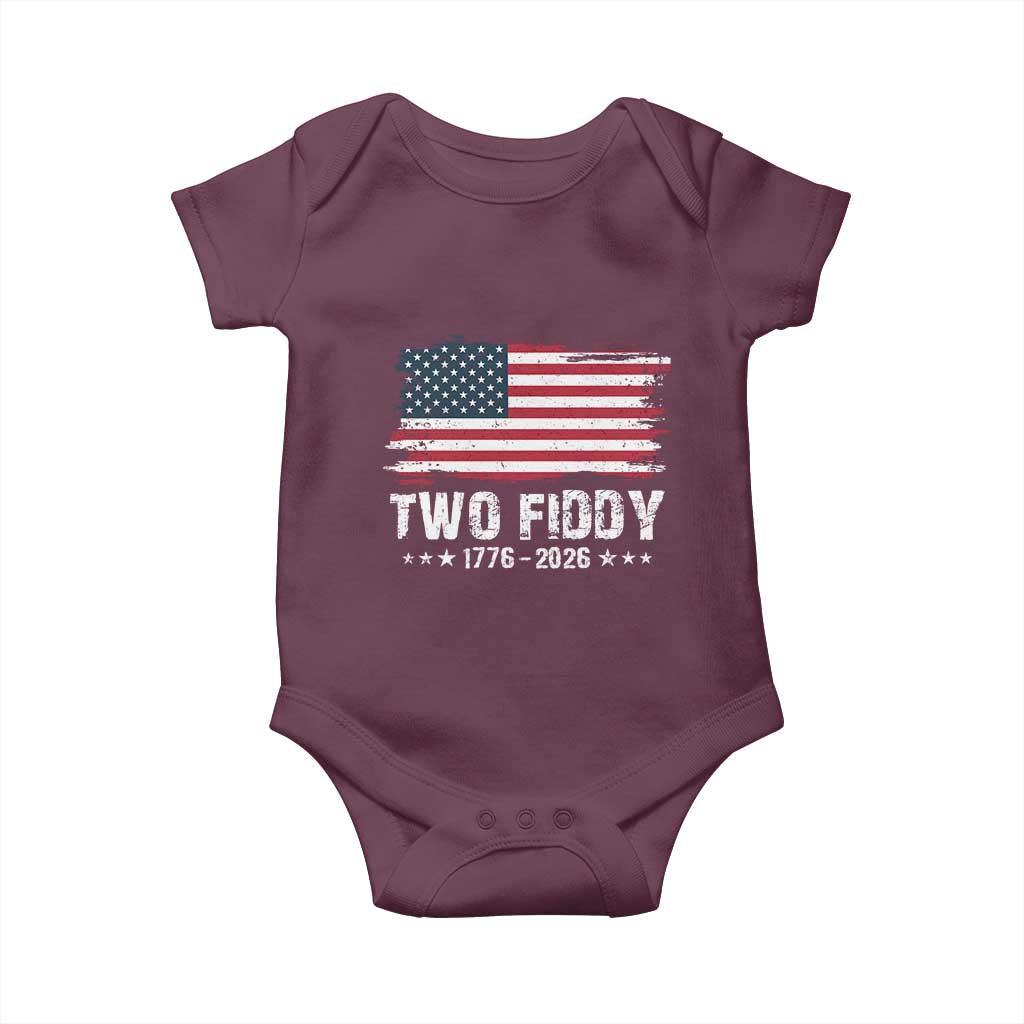 Two Fiddy USA 250th Anniversary Baby Onesie Vintage American Flag Patriotic Humor