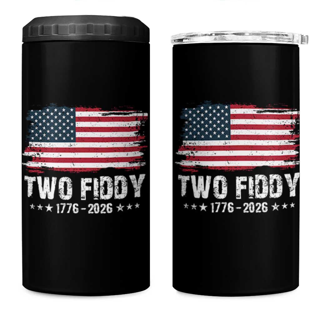 Two Fiddy USA 250th Anniversary 4 in 1 Can Cooler Tumbler Vintage American Flag Patriotic Humor