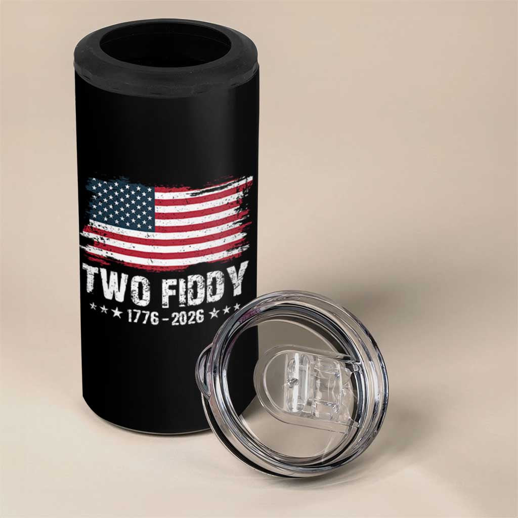 Two Fiddy USA 250th Anniversary 4 in 1 Can Cooler Tumbler Vintage American Flag Patriotic Humor