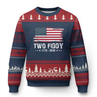 Two Fiddy USA 250th Anniversary Ugly Christmas Sweater Vintage American Flag Patriotic Humor