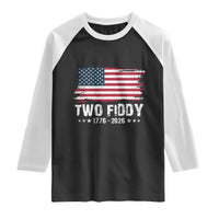 Two Fiddy USA 250th Anniversary Raglan Shirt Vintage American Flag Patriotic Humor