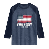 Two Fiddy USA 250th Anniversary Raglan Shirt Vintage American Flag Patriotic Humor
