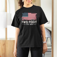Two Fiddy USA 250th Anniversary T Shirt For Women Vintage American Flag Patriotic Humor