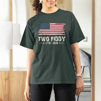 Two Fiddy USA 250th Anniversary T Shirt For Women Vintage American Flag Patriotic Humor