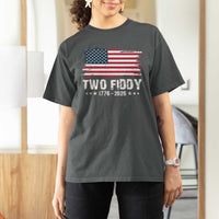 Two Fiddy USA 250th Anniversary T Shirt For Women Vintage American Flag Patriotic Humor