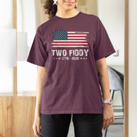 Two Fiddy USA 250th Anniversary T Shirt For Women Vintage American Flag Patriotic Humor