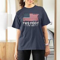 Two Fiddy USA 250th Anniversary T Shirt For Women Vintage American Flag Patriotic Humor