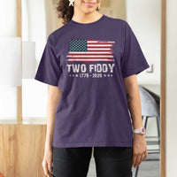 Two Fiddy USA 250th Anniversary T Shirt For Women Vintage American Flag Patriotic Humor