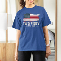 Two Fiddy USA 250th Anniversary T Shirt For Women Vintage American Flag Patriotic Humor
