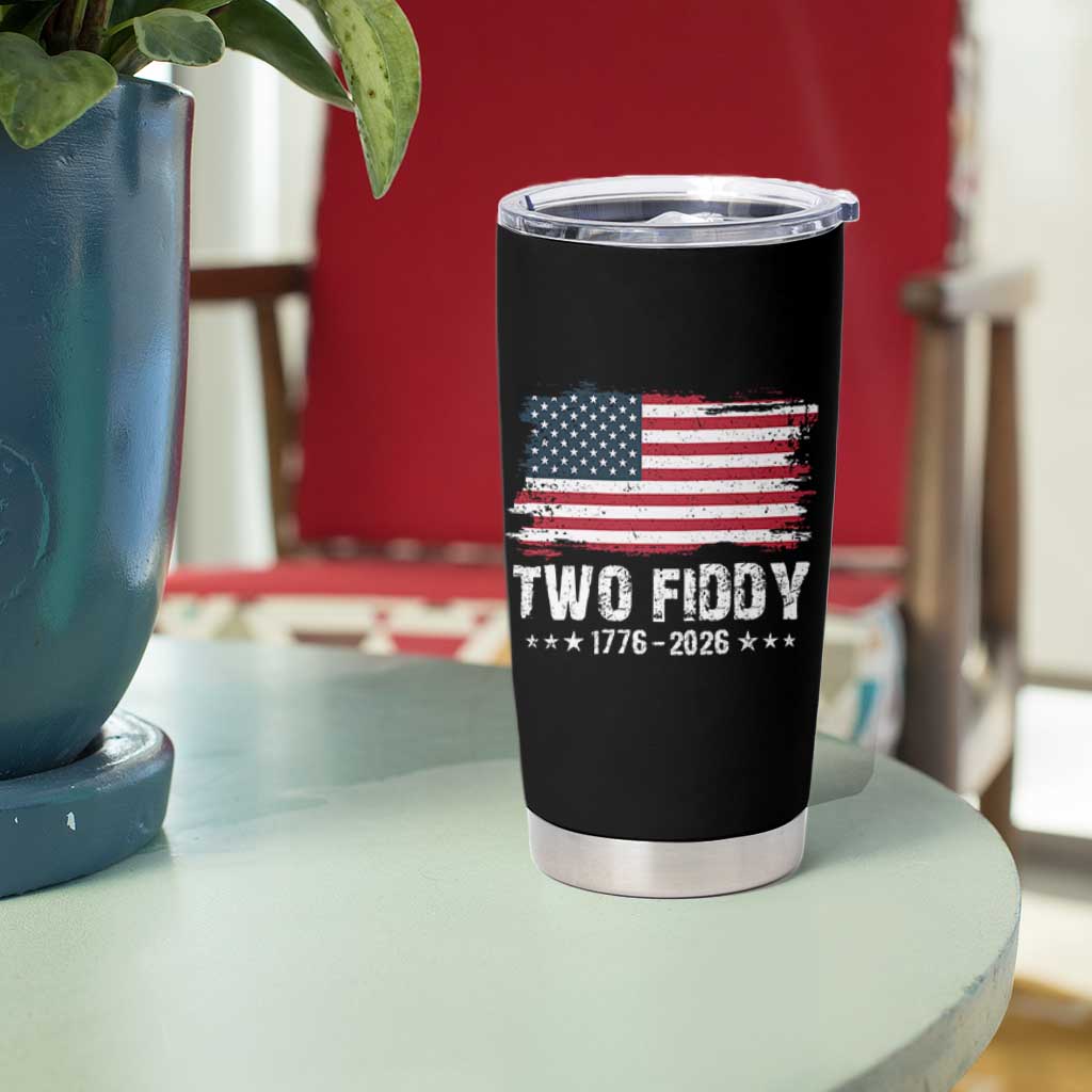 Two Fiddy USA 250th Anniversary Tumbler Cup Vintage American Flag Patriotic Humor