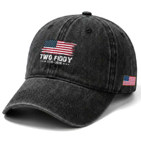 Two Fiddy USA 250th Anniversary Washed Cotton Baseball Cap Vintage American Flag Patriotic Humor