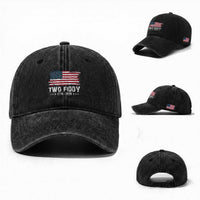 Two Fiddy USA 250th Anniversary Washed Cotton Baseball Cap Vintage American Flag Patriotic Humor