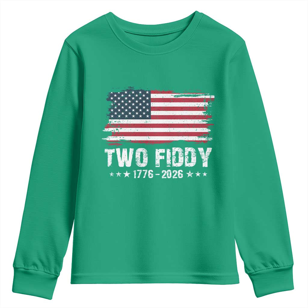 Two Fiddy USA 250th Anniversary Youth Sweatshirt Vintage American Flag Patriotic Humor