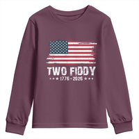 Two Fiddy USA 250th Anniversary Youth Sweatshirt Vintage American Flag Patriotic Humor