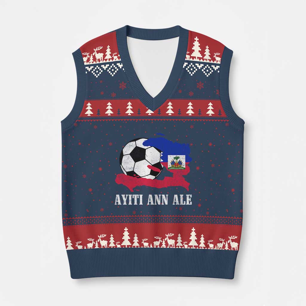 Ayiti Ann Ale Haiti Soccer V-Neck Knit Sweater Vest Haitian Football Fan Pride Flag Graphic Caribbean Sports