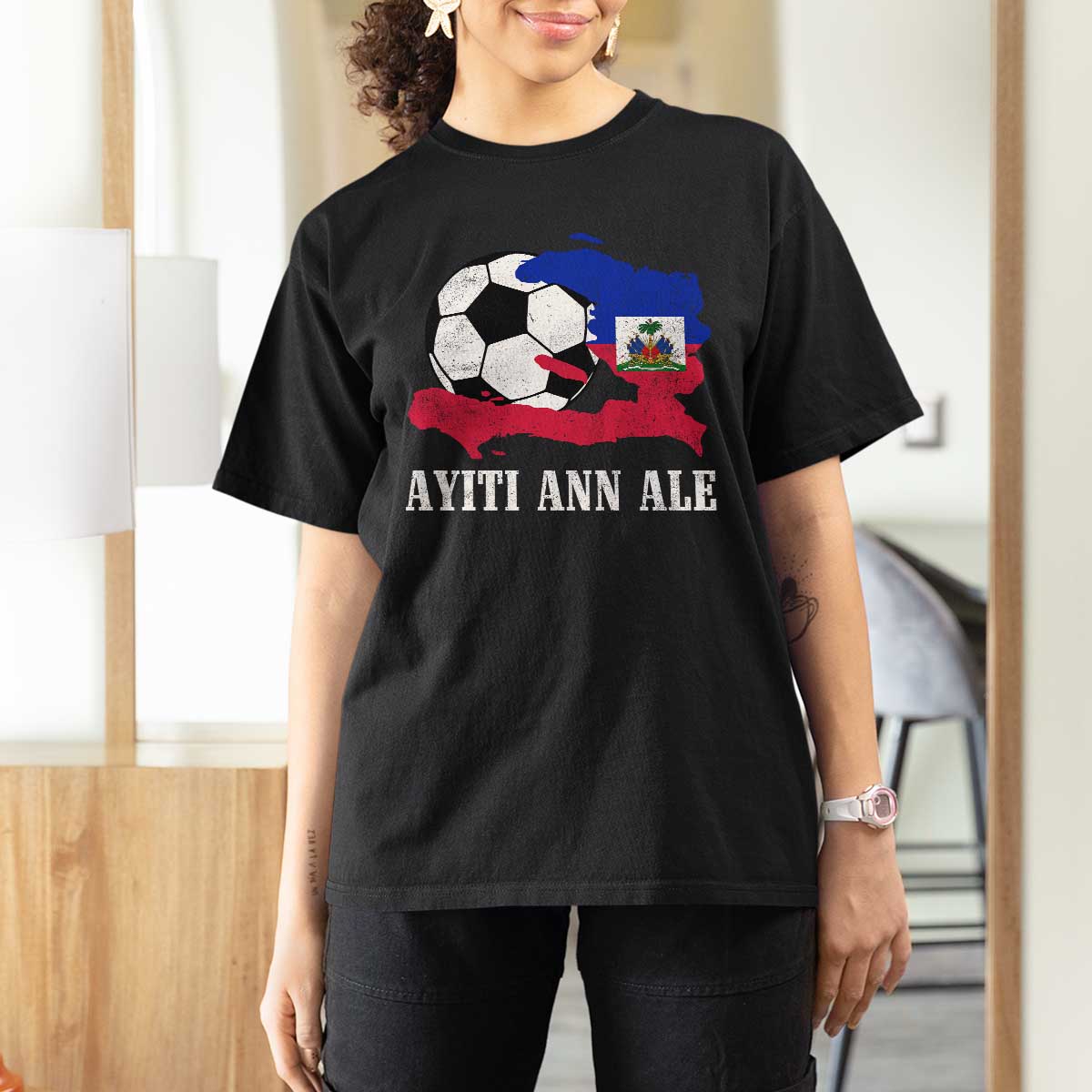 Ayiti Ann Ale Haiti Soccer T Shirt For Women Haitian Football Fan Pride Flag Graphic Caribbean Sports