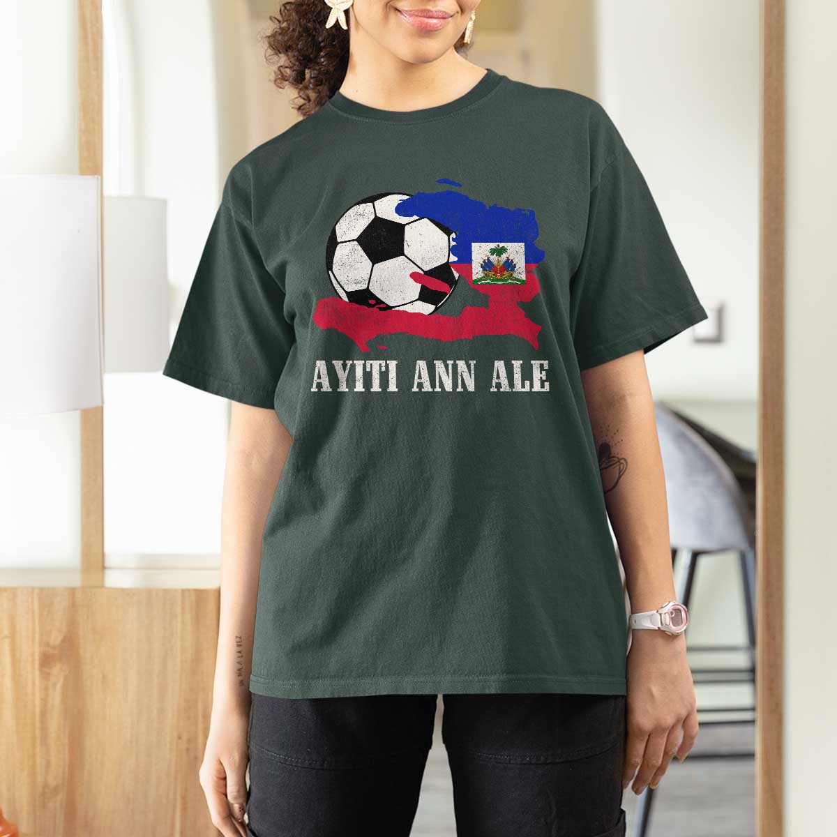 Ayiti Ann Ale Haiti Soccer T Shirt For Women Haitian Football Fan Pride Flag Graphic Caribbean Sports