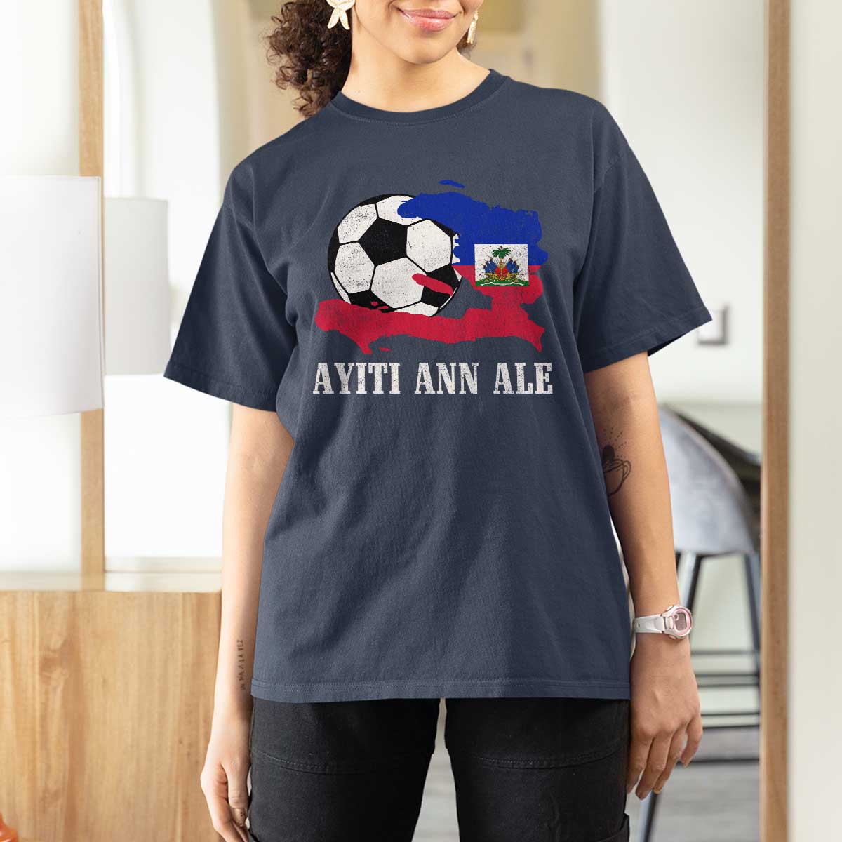 Ayiti Ann Ale Haiti Soccer T Shirt For Women Haitian Football Fan Pride Flag Graphic Caribbean Sports